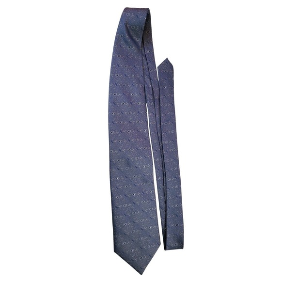 MONTEBELLO Classic Blue Geometric Necktie Hand Made in Italy Tie 59" x 4" - Picture 1 of 6